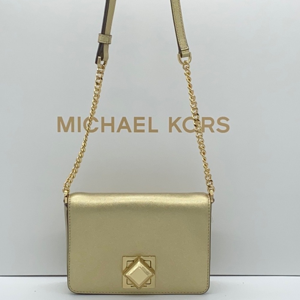 MICHAEL KORS LUNA SMALL CLUTCH XBODY PALE GOLD - Picture 8 of 14